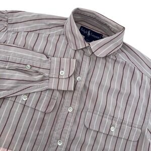 Ralph Lauren Women Striped Button Down Shirt Puff Sleeve Pockets Size 6